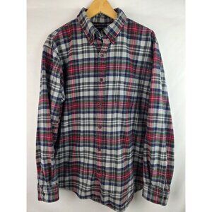 Lands' End Men's Flannel Shirt Size Large 16 - 16 1/2 Gray Plaid Long Sleeve Top